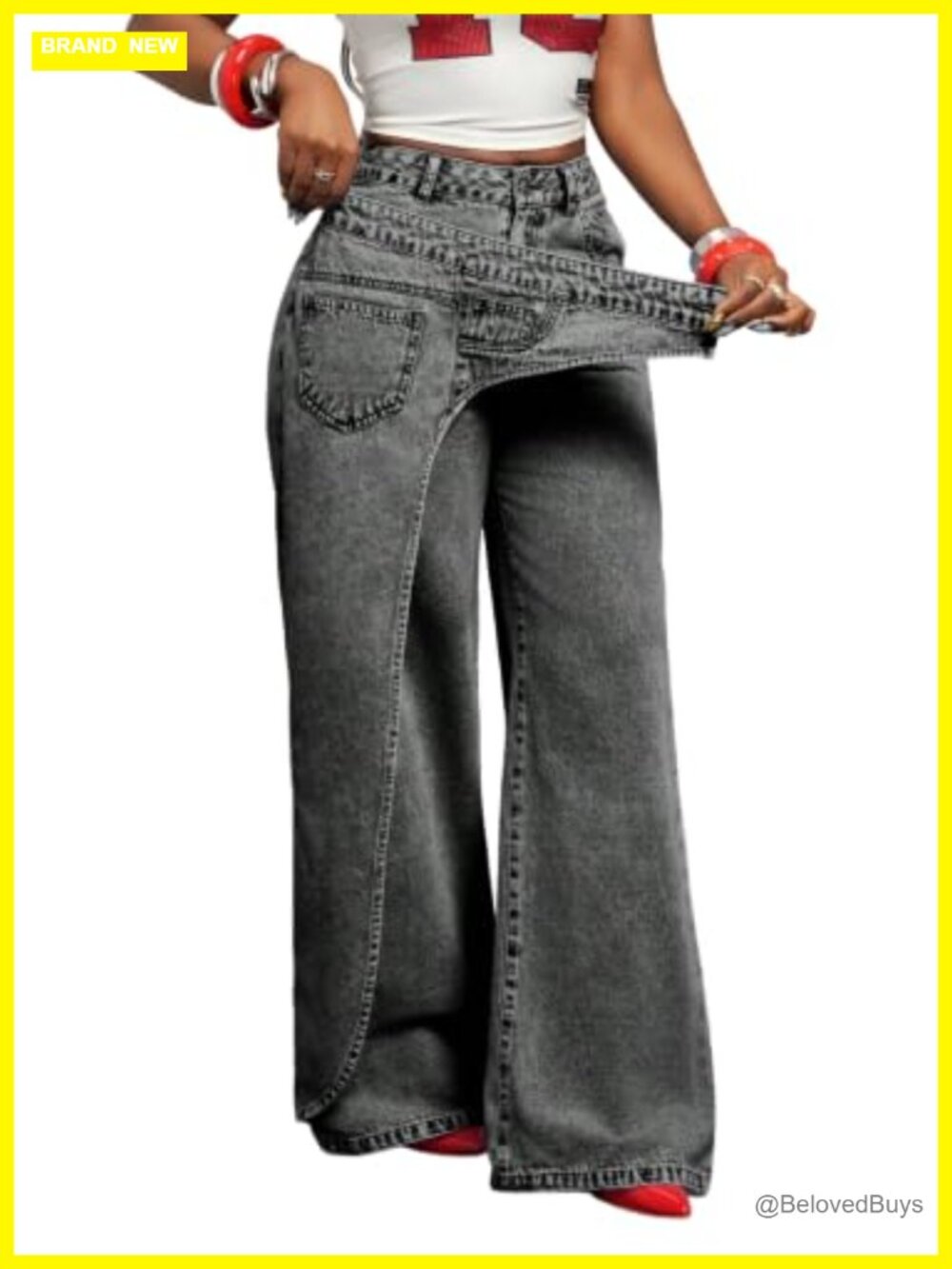 Womens Baggy Cargo Jeans Y2K Asymmetrical Wrap Wide Leg Denim Pants